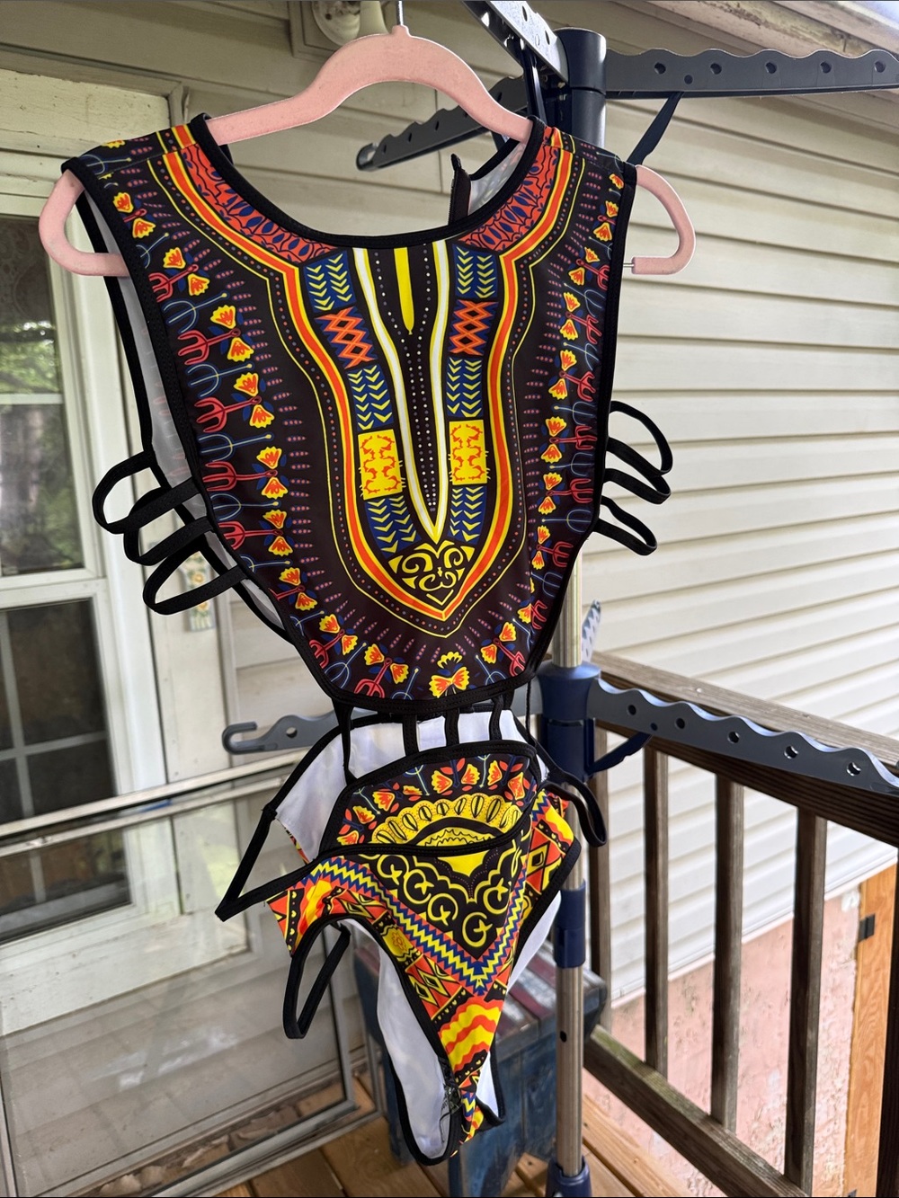 New Vibrant Tribal-Print women’s  One-Piece Swimsuit in Yellow & Black small